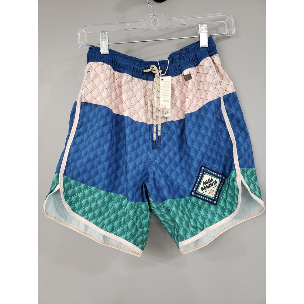 NEW Agua Bendita SIZE 40 Liam Tile Swim Trunks BLUE GREEN TILE‎ LINED SURFER